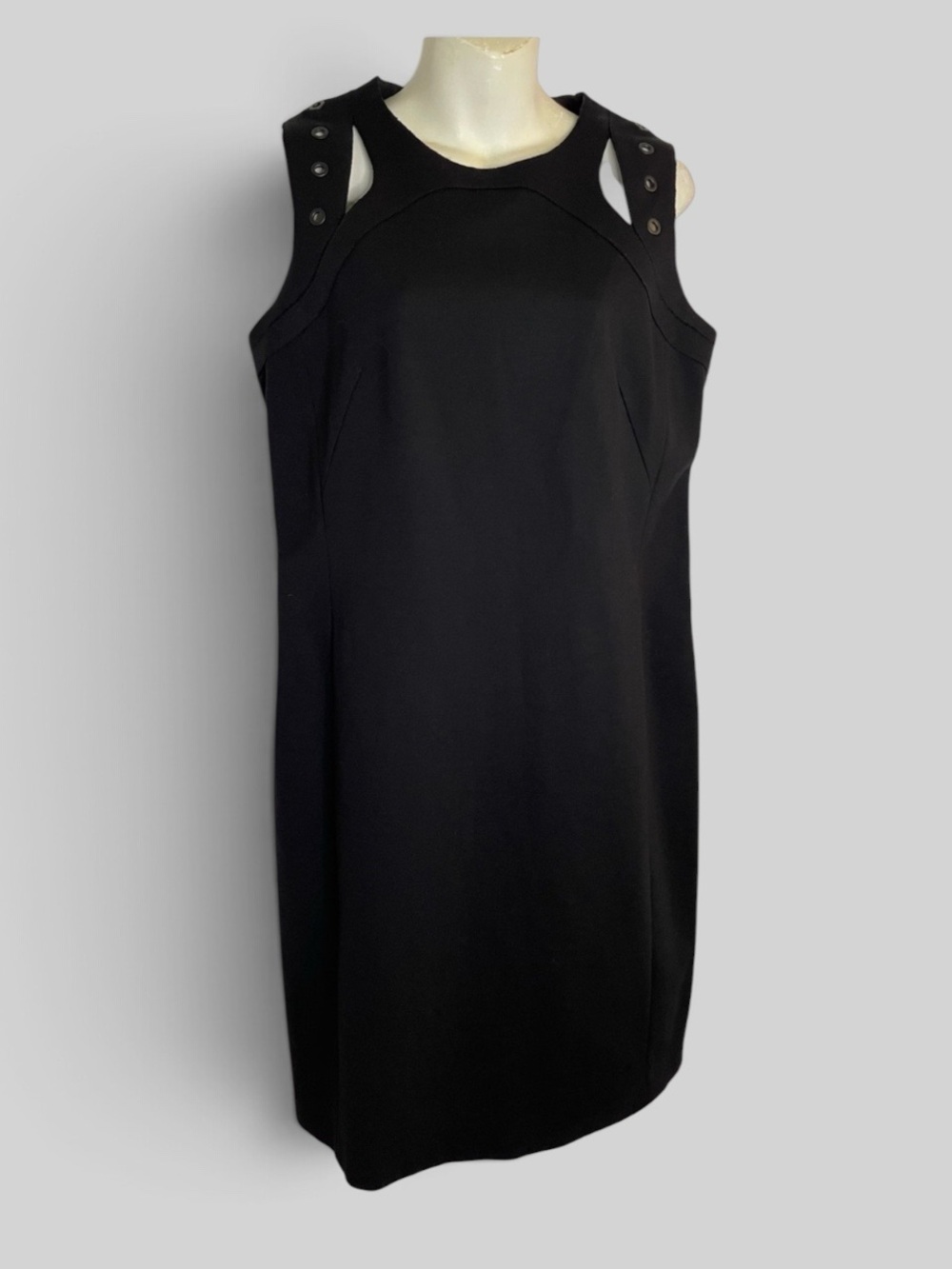 Akris Punto Black Sleeveless Sheath Dress with Rivet Shoulder Detail Size 10